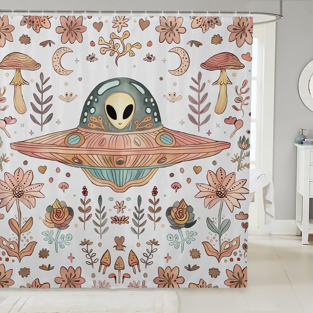 Rideau de douche extraterrestre imperméable pour salle de bain