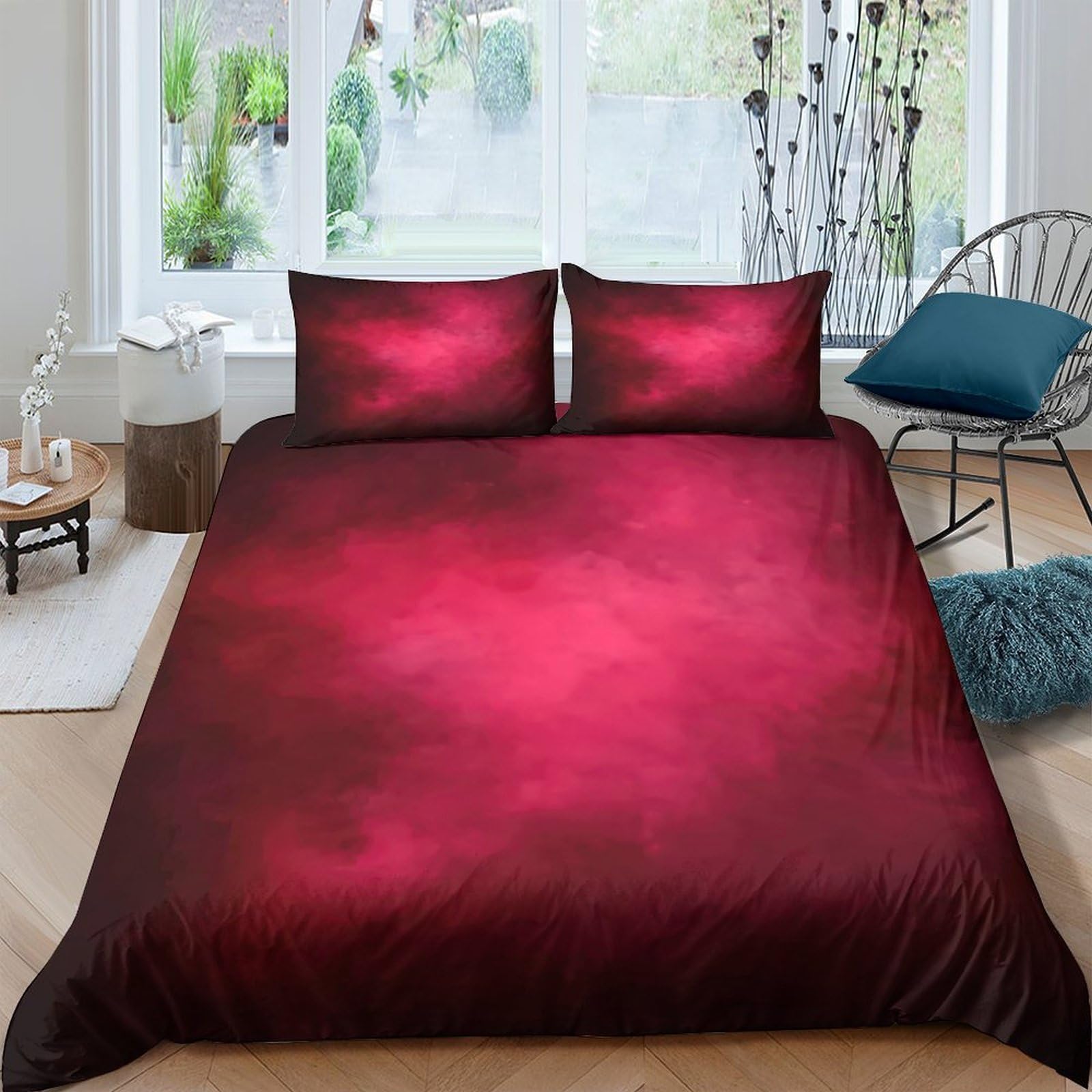Ctjqhvkz Style-3 3D Printed Burgundy Gradient Fitted Sheet Microfiber Soft Breathable Ombre Red Mattress Cover For Bedroom Guest Room Decor Single（135X200cm）