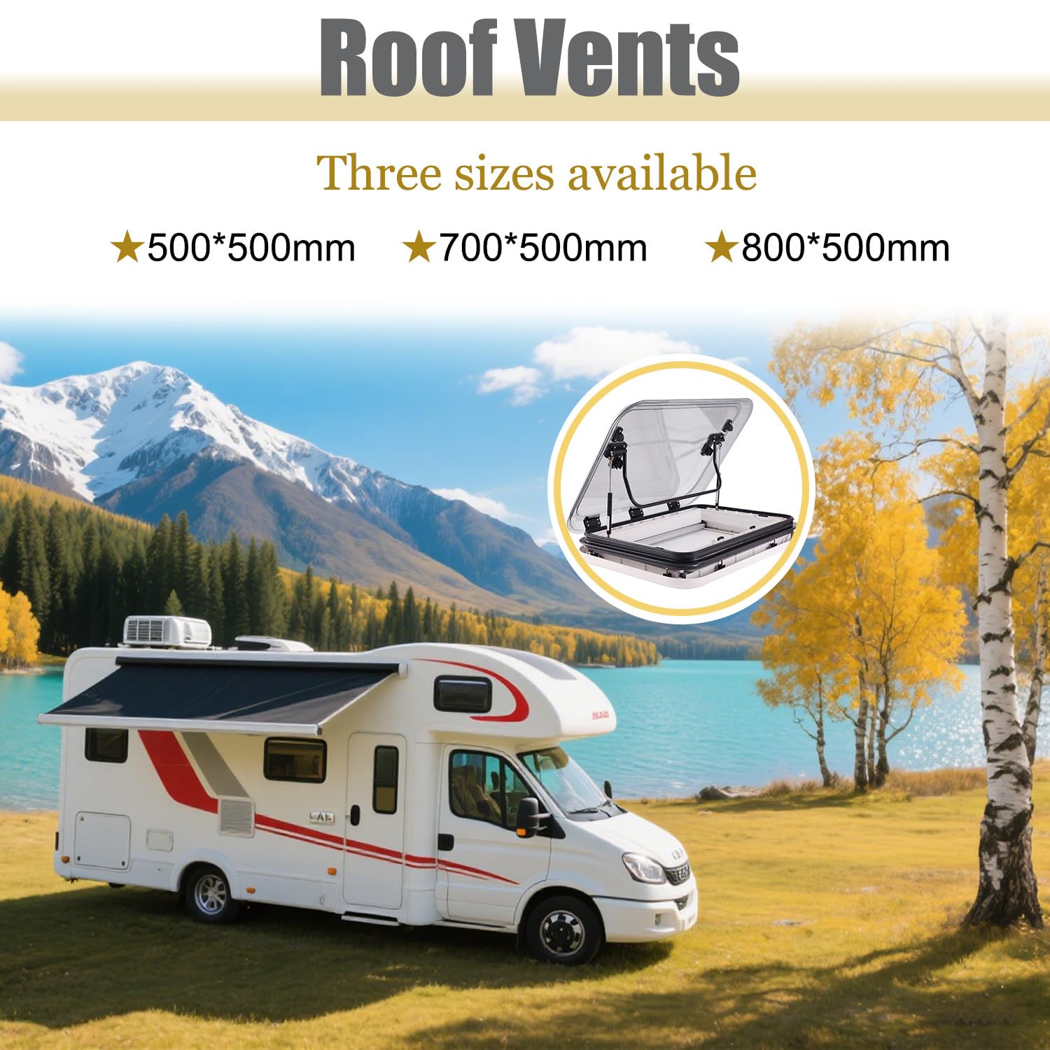 Claraboya Grande para Caravana, trampilla de ventilación para Techo de Caravana, Cubierta acrílica Anti-UV con luz LED, Compatible con Camiones, autocaravanas y techos corredizos 500 * 500mm
