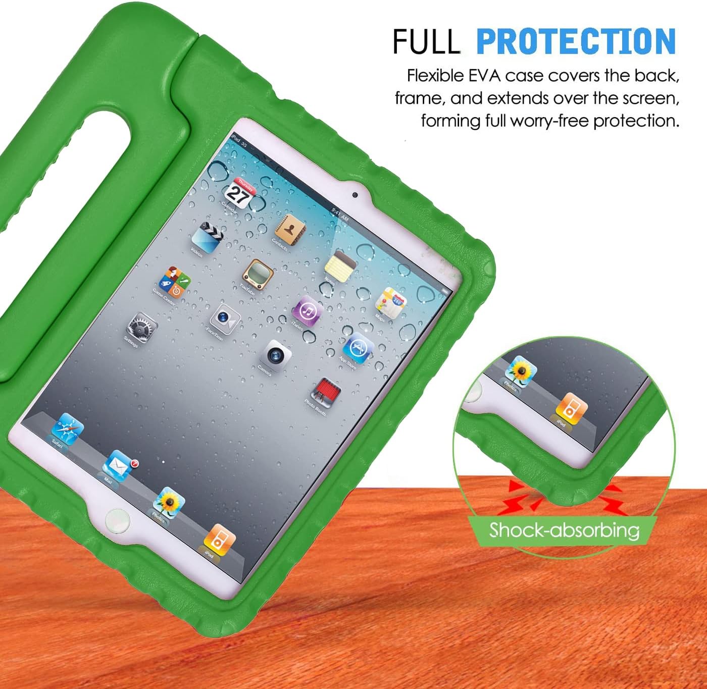 HDE Kids Case for iPad Mini 2 3 -Shock Proof Rugged Heavy Duty Impact Resistant Protective Cover Handle Stand for Apple iPad Mini 1 2 3 Retina (Green)