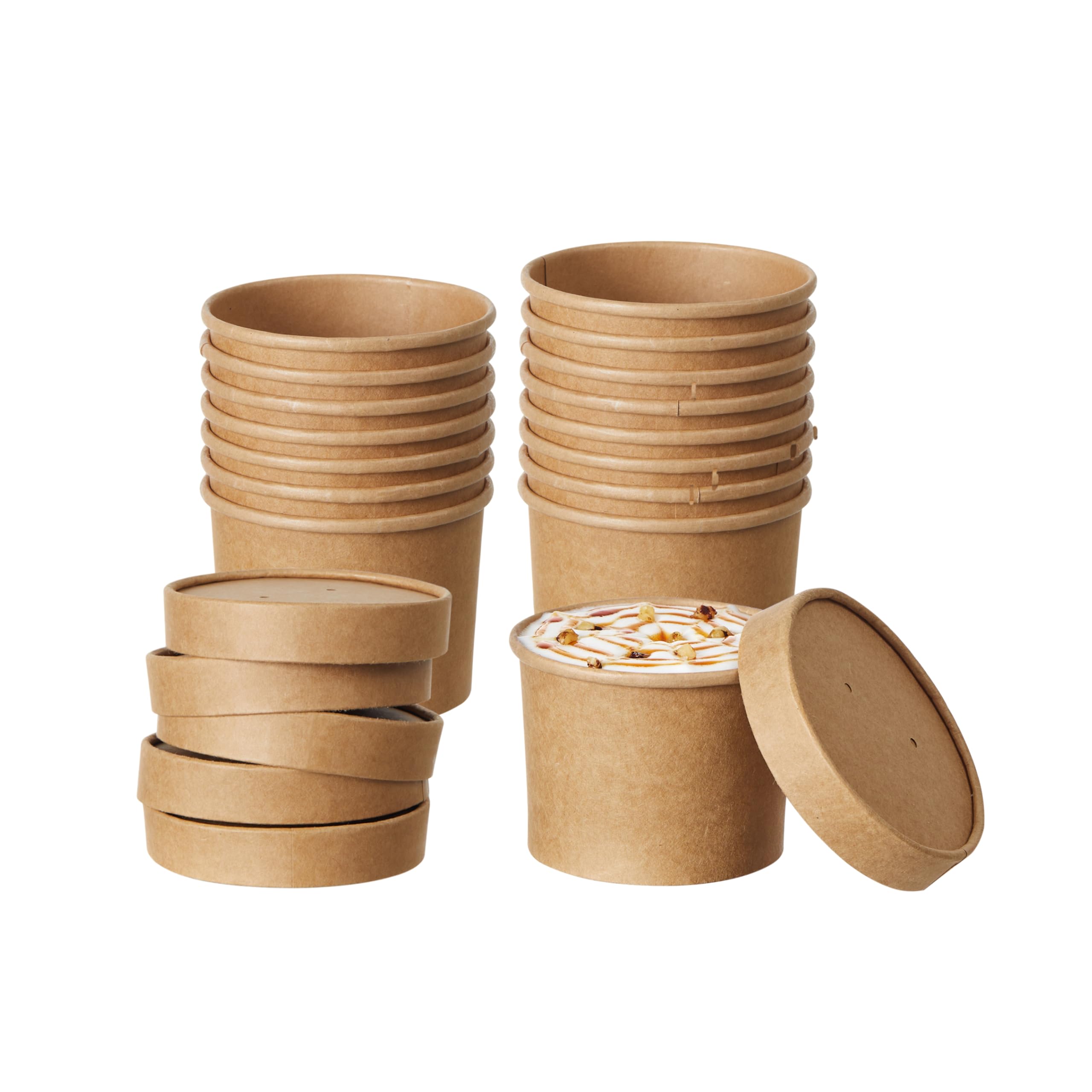 Bicchieri usa e getta in carta kraft con coperchi, contenitori per alimenti in carta, bicchieri per gelato, ciotole da asporto per cibi caldi e freddi, confezione combinata (250 set) (Kraft
