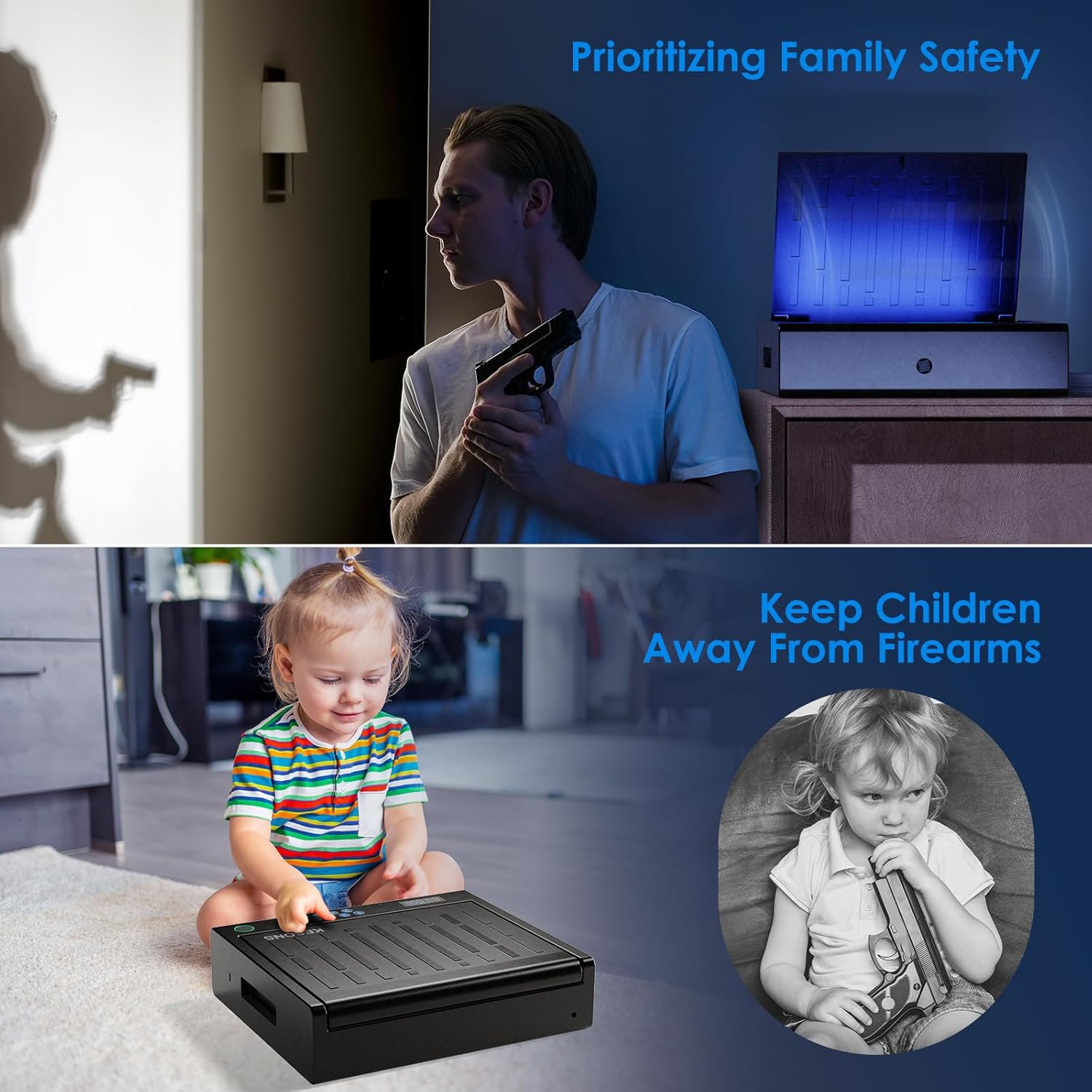 Gun Safe,Biometric Gun Safe for Pistols,Fingerprint ≤0.1s Quick Access Handgun Safe Pistol Safe with LCD Display for Time Battery/Full-digital Keypad,Safe for Nightstand,car (Frosted Black)