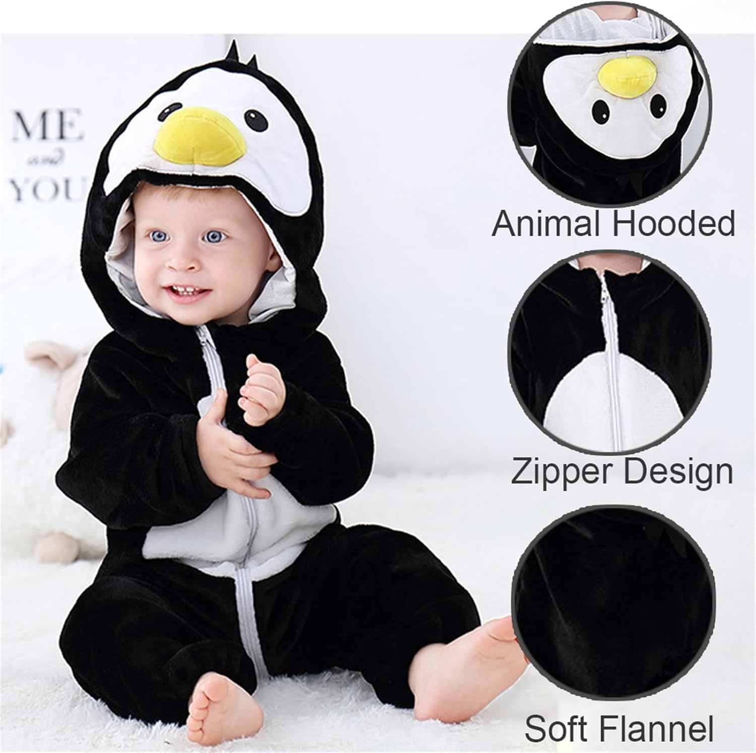 Unisex Baby Flannel Animals Costume Cosplay Jumpsuit for Christmas Halloween Toddler Winter Front Zip Hooded Romper - Image 5
