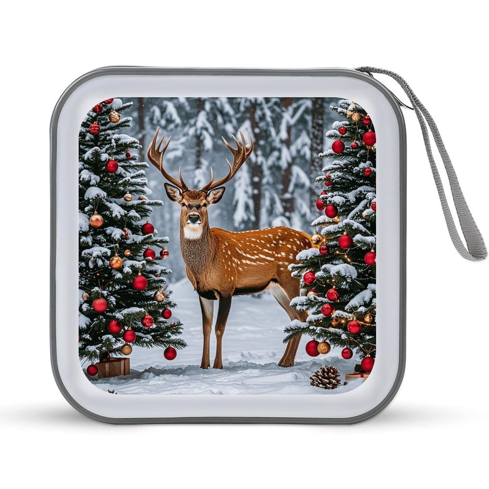 VstaDank Cow Deer Trees Christmas DVD Case With Zipper Portable CD Case Hardshell DVD VCD Binder Storage Box EVA Protective Blu-ray Wallet 40 Capacity CD Wallet Movie Music Media Disc Wallets
