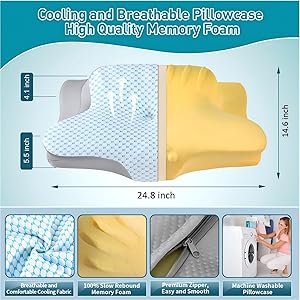 Cervical Pillow for Neck Pain Relief - Ergonomic Pillow for Sleeping Side Sleeper Pillow for Adults, Contour Neck Pillow Cooling Memory Foam Pillows, Orthopedic Bed Pillow for Back Stomach Sleepers