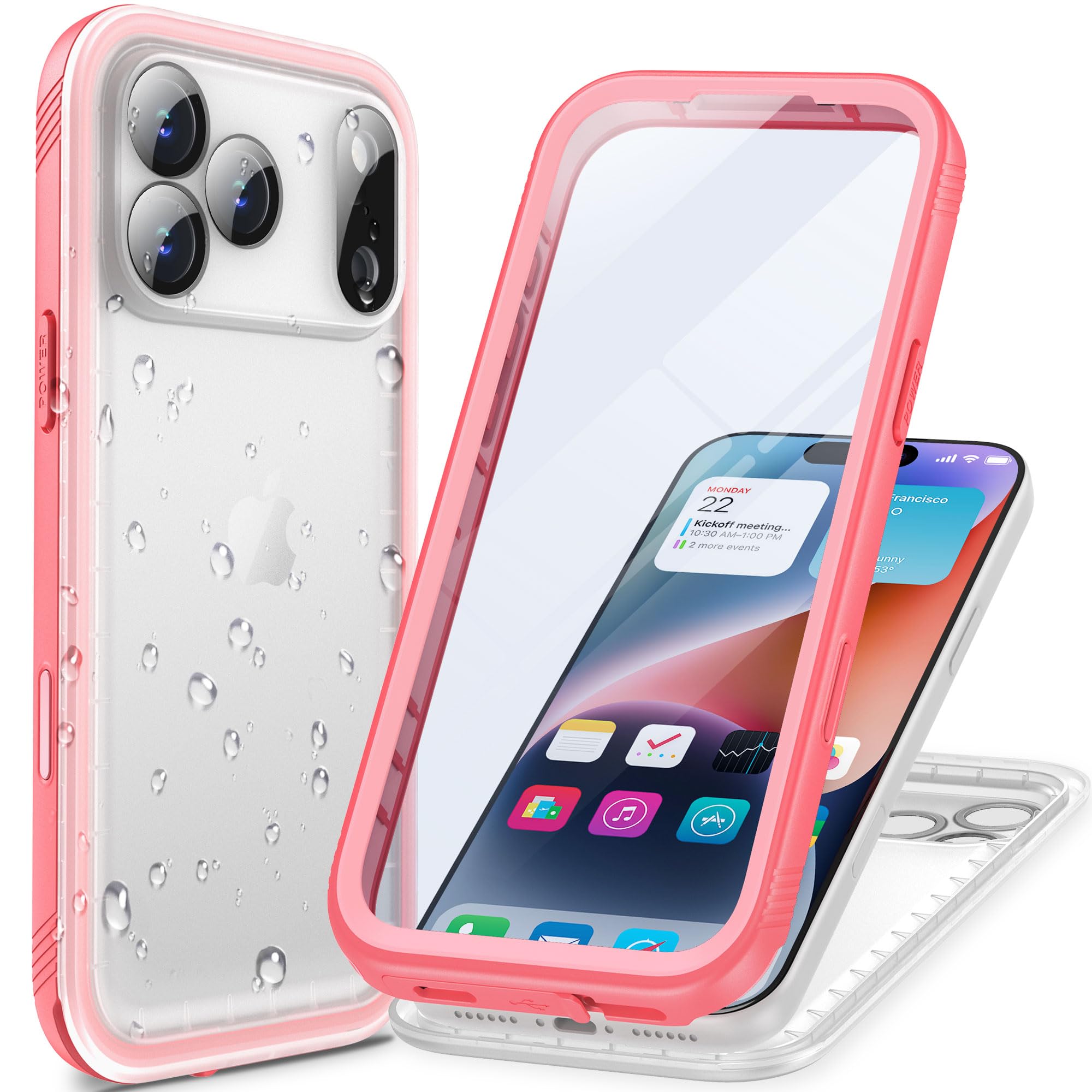 Cozycase Cover TOP Antiurto IP68 Impermeabile Per iPhone 17 Pro Militare Resistente 360 Integrale Subacquea Antipolvere Rugged Custodia Mare Anti Urto Doppia Waterproof Case Per iPhone 17 Pro, Rosa