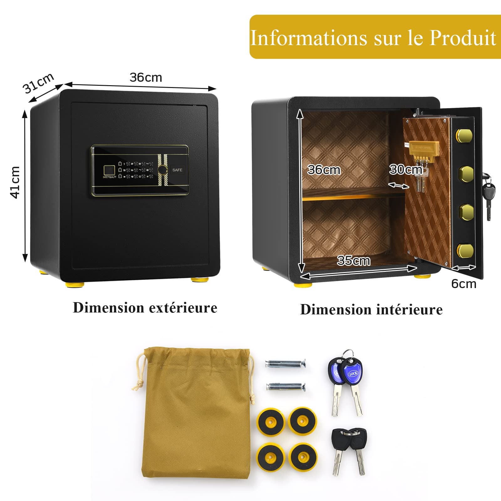 GOPLUS Caja fuerte de seguridad con cerradura combinada, caja fuerte con estante extraíble y sistema de alarma, caja fuerte de acero con función antiindiscreción, 36X31X41 CM