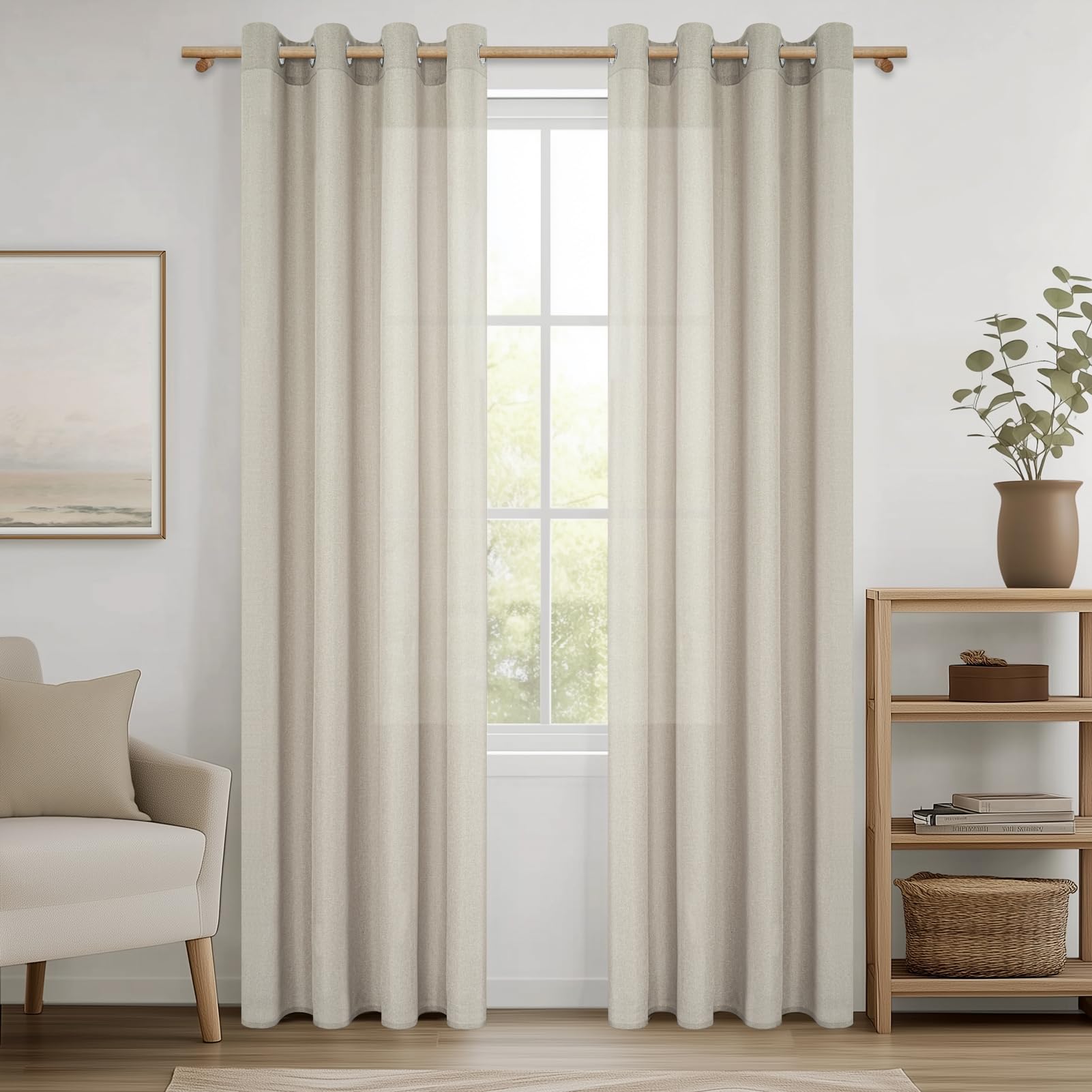 MRTREES Cortina Beige Lino Translucida Salon Originales 2 Piezas Cortina Visillo para Ventana Dormitorio Habitacion Comedor Modernas Lindas Cortinas de Casa con Ojales, 140x225 CM Global Recycled Standard Global Recycled Standard Global Recycled Standard