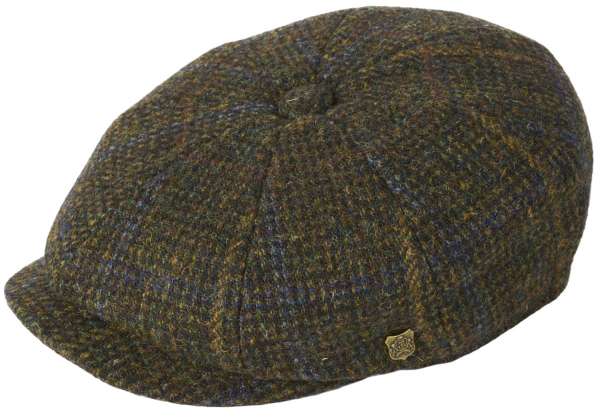 Failsworth Millinery Carloway Harris Tweed Baker Boy Cap (Latest Version) in Pattern 5080 - Brown, Size: XL (61cm)