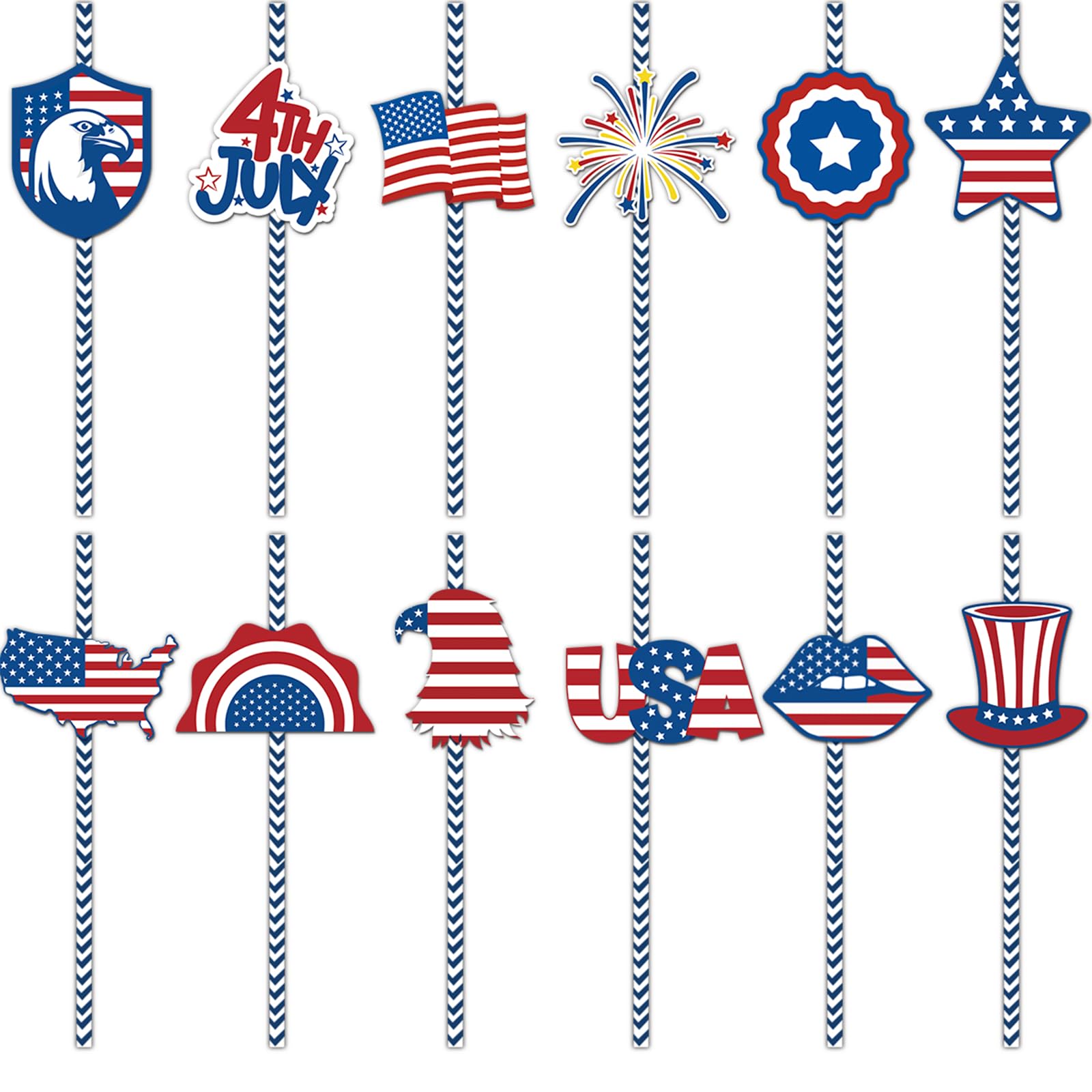 Independence Day Paper Straws, 24 Count, Patriotic Theme Star Stripe Disposable Straws Drinking Well Crafted Straws for Juices Shakes Cocktail 4th of July Decoration Patriotic Party Event Supplies