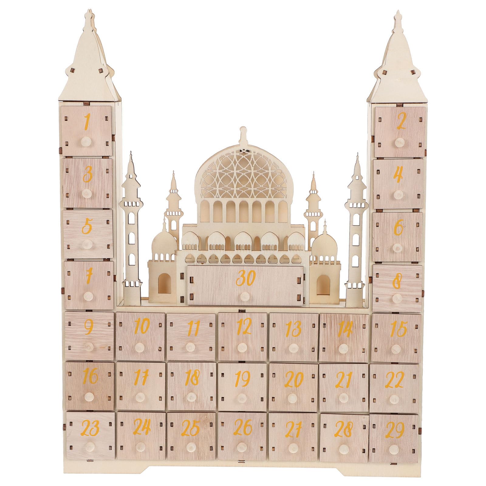 Calendario Dell'avvento del Ramadan in Legno da 30 Giorni, Calendario Islamico Musulmano del Ramadan con Conto alla Rovescia con Cassetto Fai da Te per Decorazioni per Feste Musulmane di Eid
