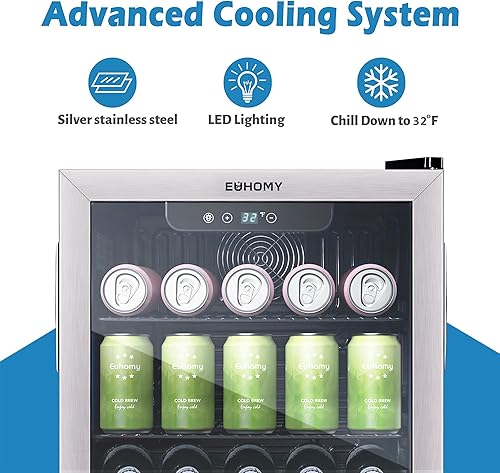 Miniatura 10 de EUHOMY Refrigerador de bebidas para 55 latas, mini refrigerador con puerta de vidrio para bebidas de cerveza, vinos, refrigerador independiente de