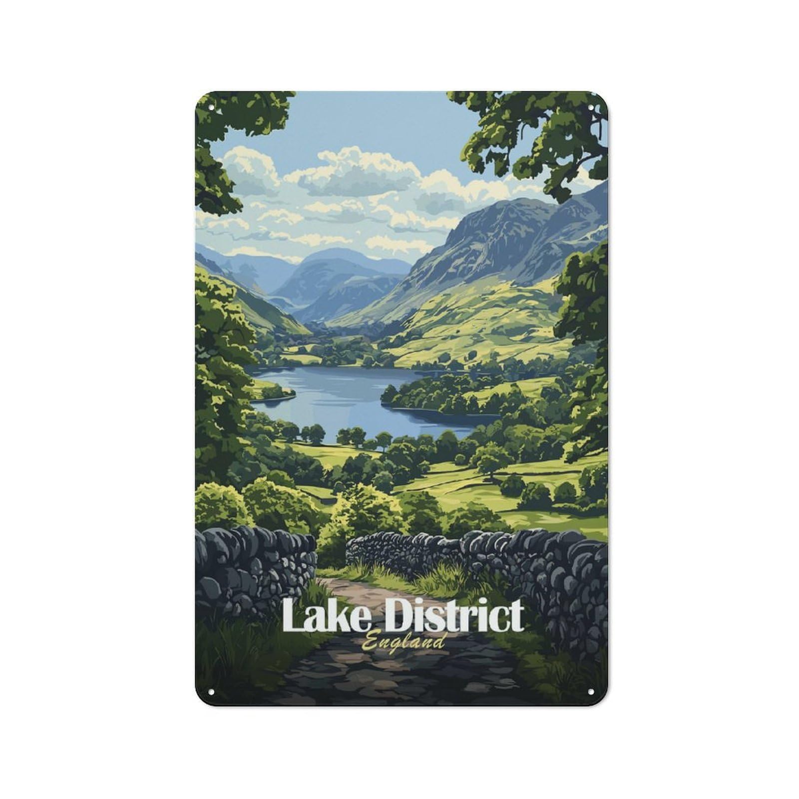 Junmoney Style-12 Lake District England Retro Metal Wall Decor 30X20cm, Metal Sign For Bar, Kitchen, Garage Or Games Room