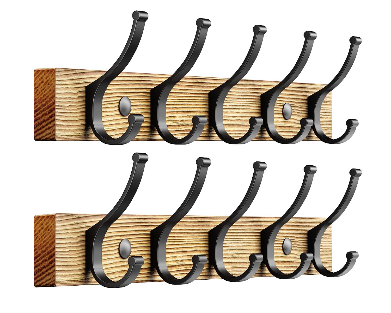 Optish Coat Hooks Wall Mounted, Heavy Duty Coat Hooks for Wall Wooden Coat Rack Wall Mounted for Entryway, Bathroom, Bedroom for Hanging Clothes Towel Hats Bags (2Pack, Natural)
