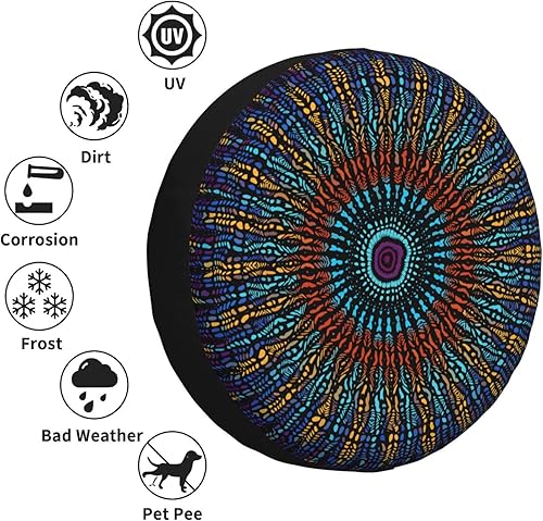 Miniatura 5 de YongColer Cubierta de neumáticos con patrón de textura tribal, fundas universales para neumáticos de repuesto para vehículos recreativos, remolques,