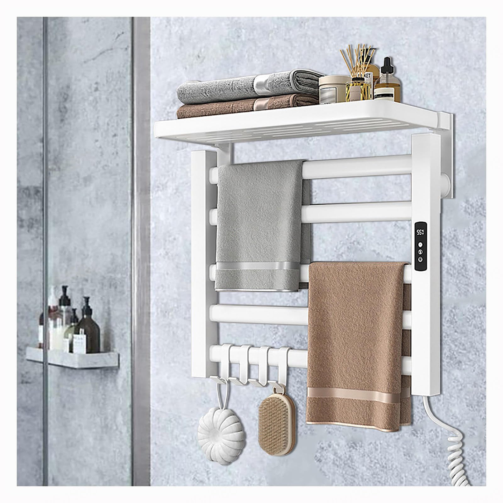 HAZARA Scaldasalviette Elettrico Bagno 50 * 50cm, Termoarredo Bagno con Timer/Temperatura Regolabile/Display a LED, Scaldasalviette Rack,White