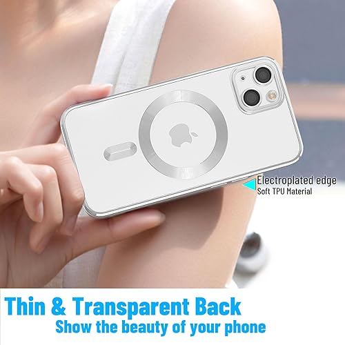 Miniatura 3 de Funda magnética para iPhone 15, galvanizada transparente, delgada, para iPhone 15 (6.1 pulgadas), con película protectora de pantalla, a prueba de
