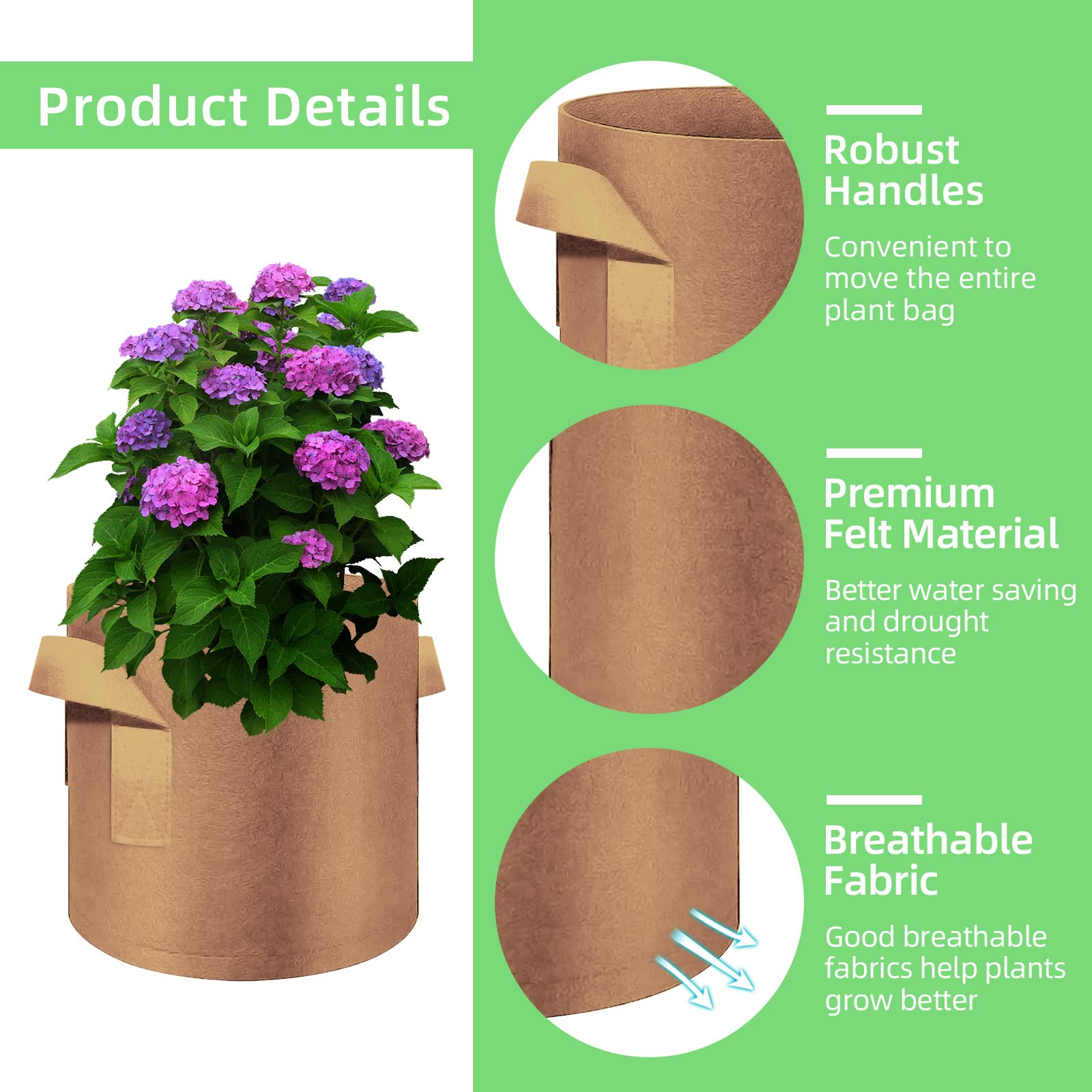 Lot de 30 sacs de culture en tissu non tissé avec poignées, 30 litres, pots de fleurs en tissu non tissé pour légumes, fleurs, pommes de terre (marron)
