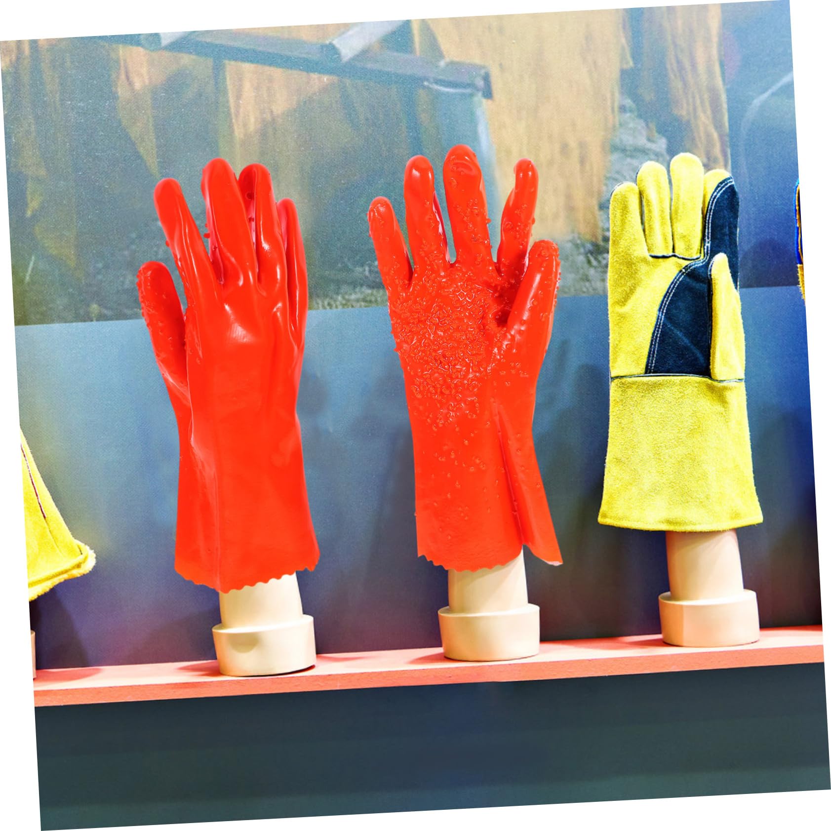 Tofficu Guantes Impermeables de Pvc 6 Pares, Naranja, Resistentes al Aceite