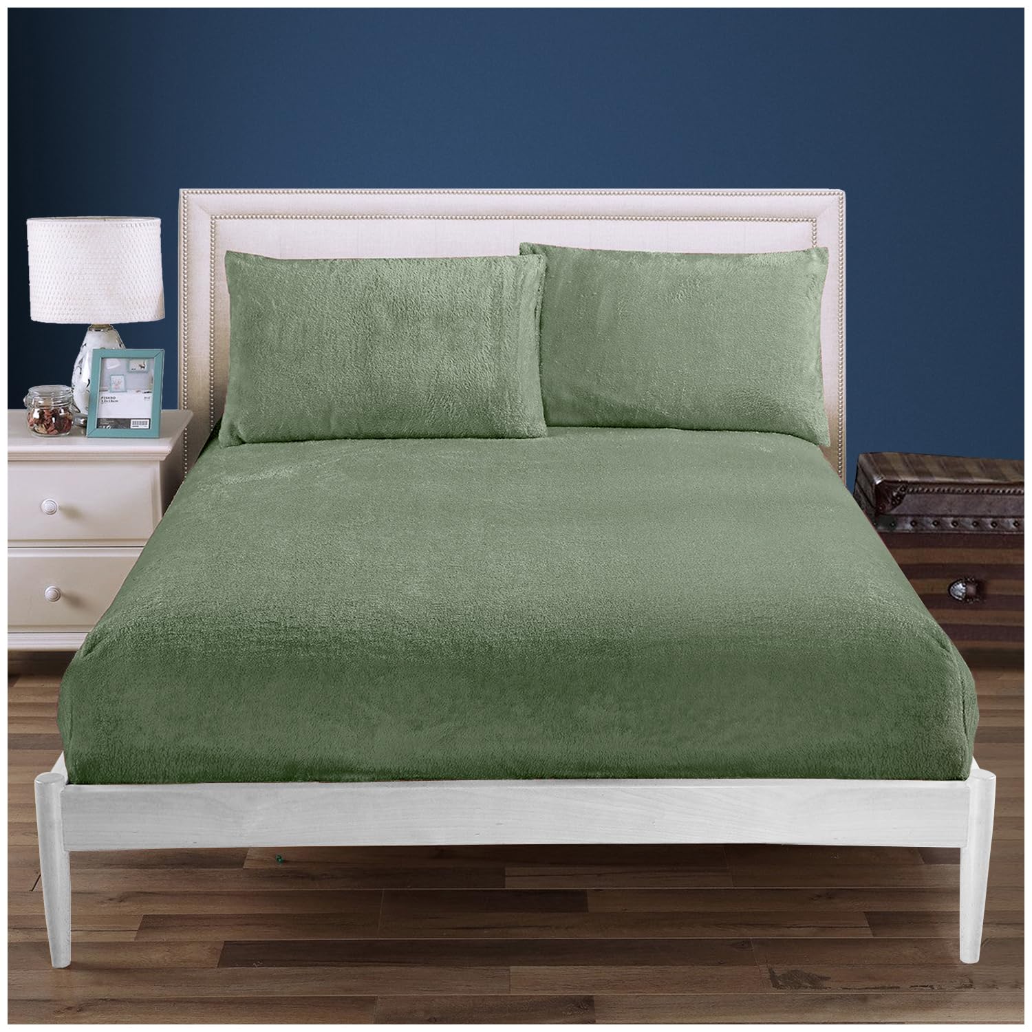 Teddy Fleece Fitted Sheet Single, Super Soft Warm & Comfortable Thermal Fur Bedsheet, Luxury Snuggly and Fluffy Fitted Bed Sheet, Winter Sherpa Fleece Thermal Bedding, Sage Green
