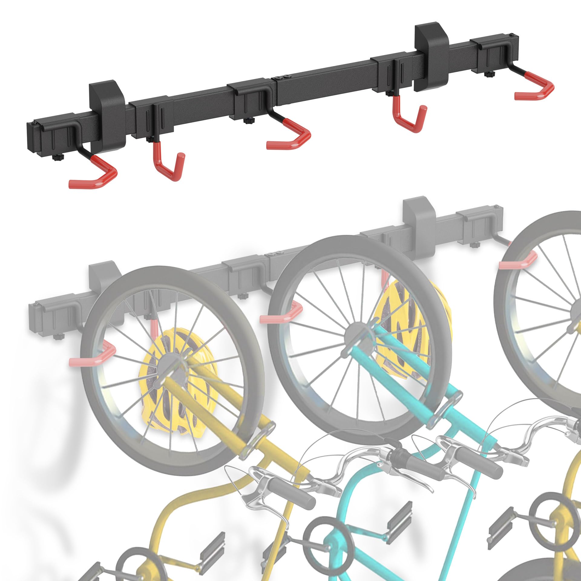 Mimoke Pionowy uchwyt ścienny do roweru, nadaje się do wszystkich rowerów, regulowane haczyki, rozwiązanie organizacyjne do domu i garażu (na 3 rowery, 2 haczyki na kaski)