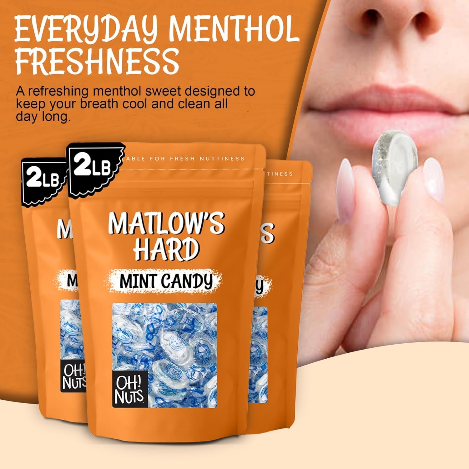 Matlow's Hard Mint Candy | Kosher Mint Candy - Individually Wrapped & Packed in 2 LB Resealable Bulk Bag | Great for Party, Office, Outing - Oh! Nuts