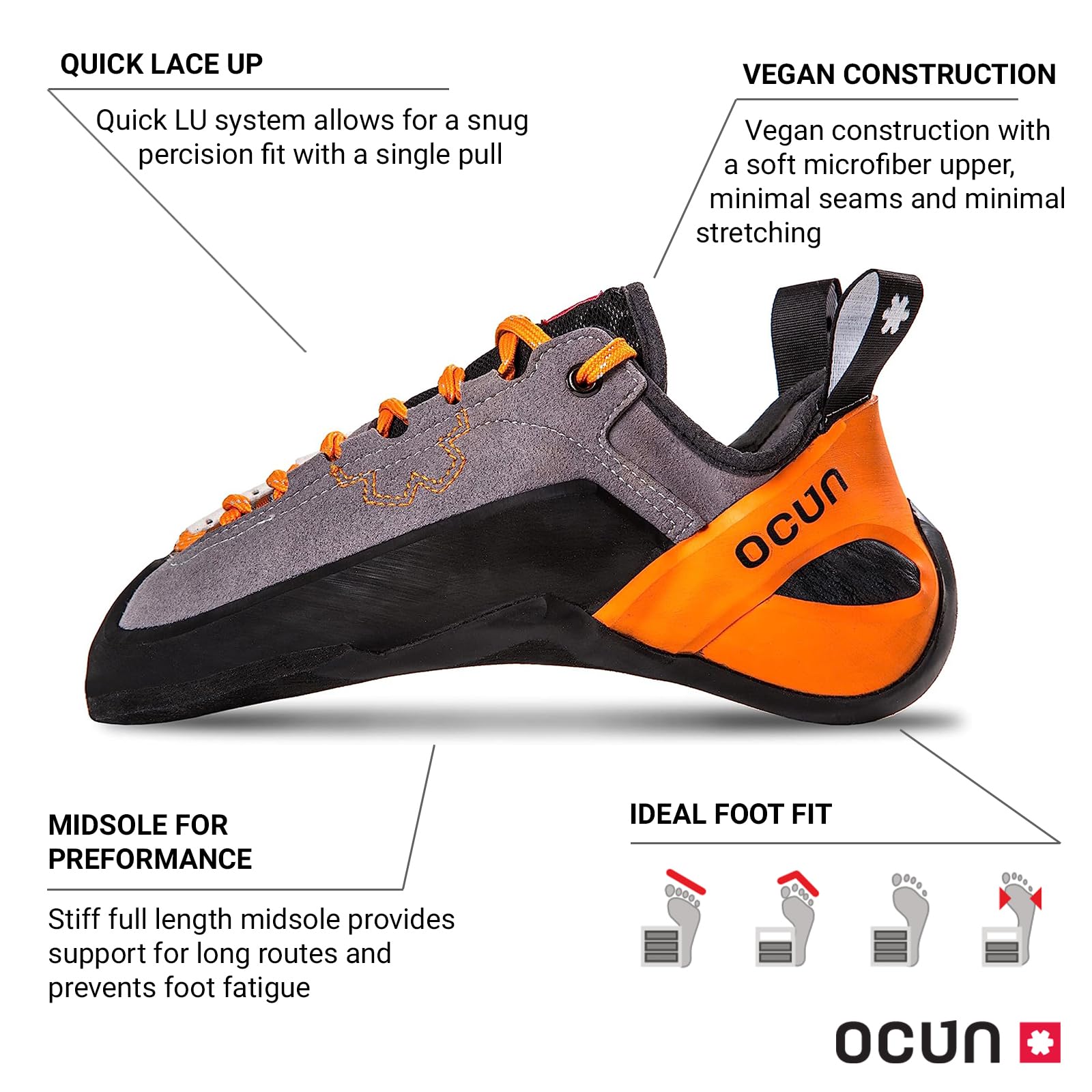 Ocun Jett Lu Bouldering Shoe | Rock Climbing Shoe, Grey/Orange, 9