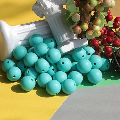 Miniatura 4 de 120 cuentas de silicona de color turquesa de 0.472 pulgadas (0.472 in), cuentas sueltas de goma para hacer joyas, manualidades, llavero y pulsera