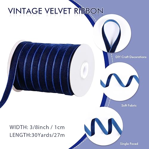 Miniatura 379 de Chuangdi 3/8 pulgadas, 60 yardas, cinta de terciopelo azul verde azulado de Navidad, cintas anchas de terciopelo vintage para adornos de árbol