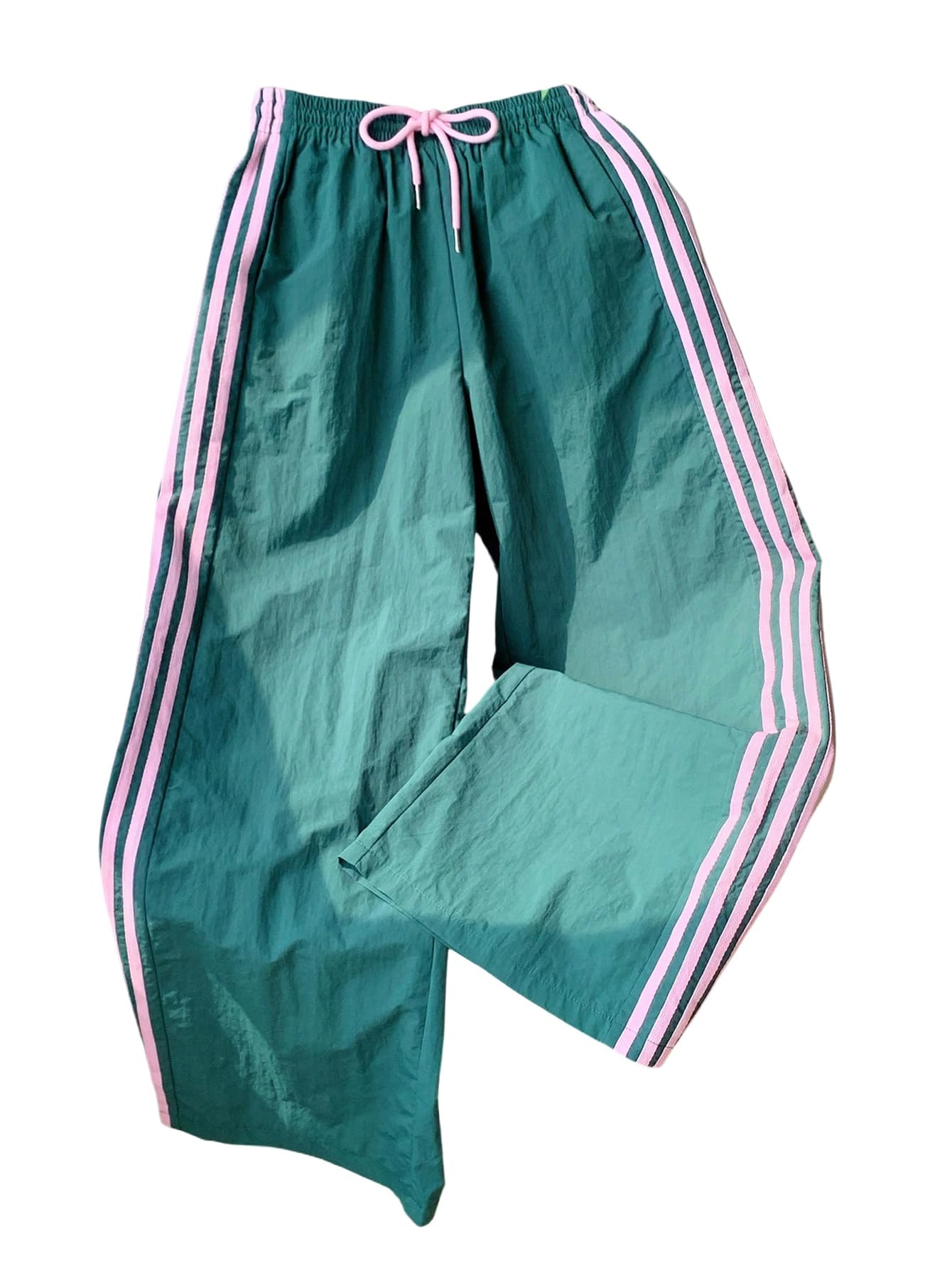 Womens Plus Size Striped Wide Leg Pants Casual Baggy Pants Drawstring Waist Loose Trousers with Pockets