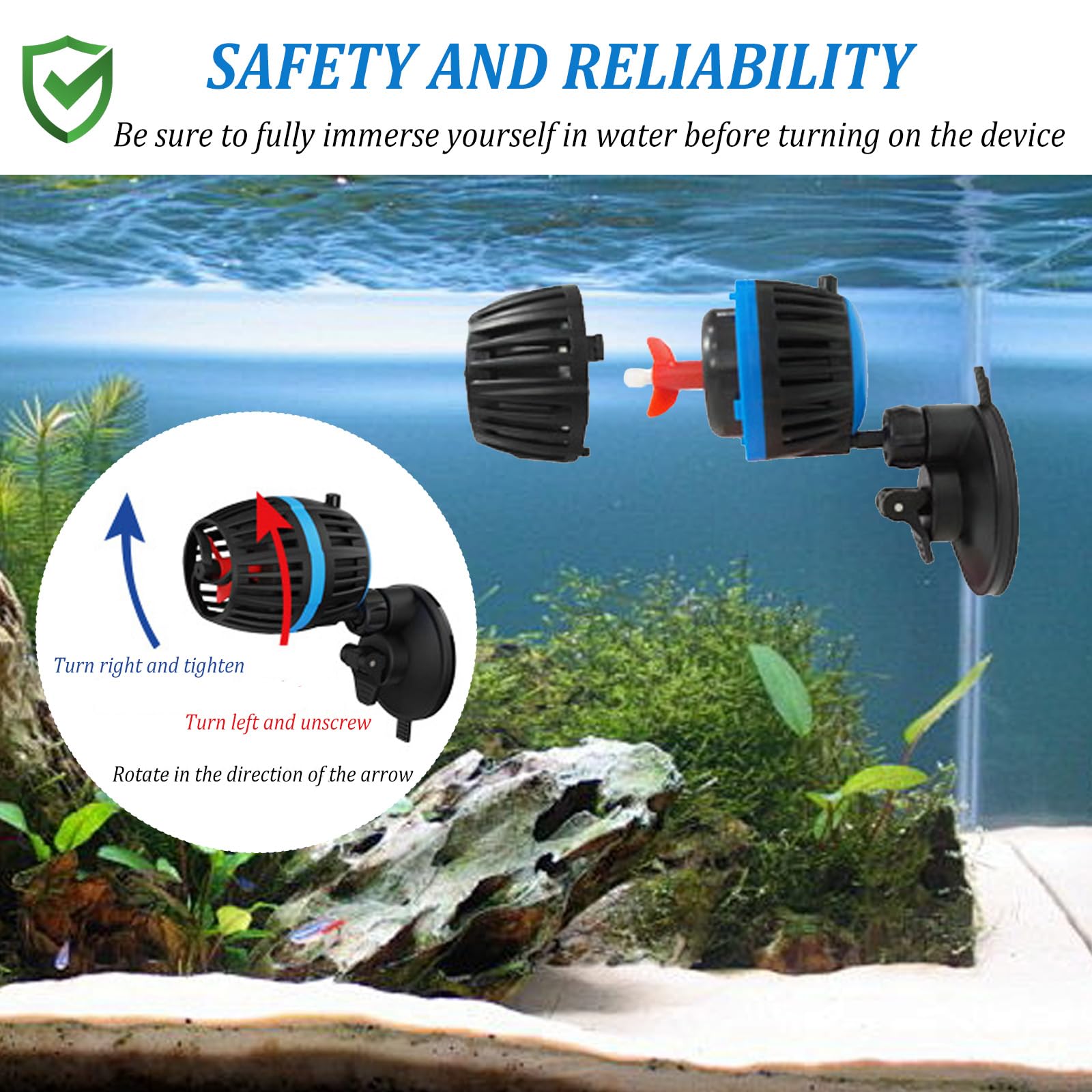 Bomba de circulación para acuarios Wavemaker, DC 12V 20W Mini Wavemaker, 10000 L/H, bomba de circulación para acuarios, 4 velocidades ajustables, para acuarios de 80-120L (fijación con ventosa)
