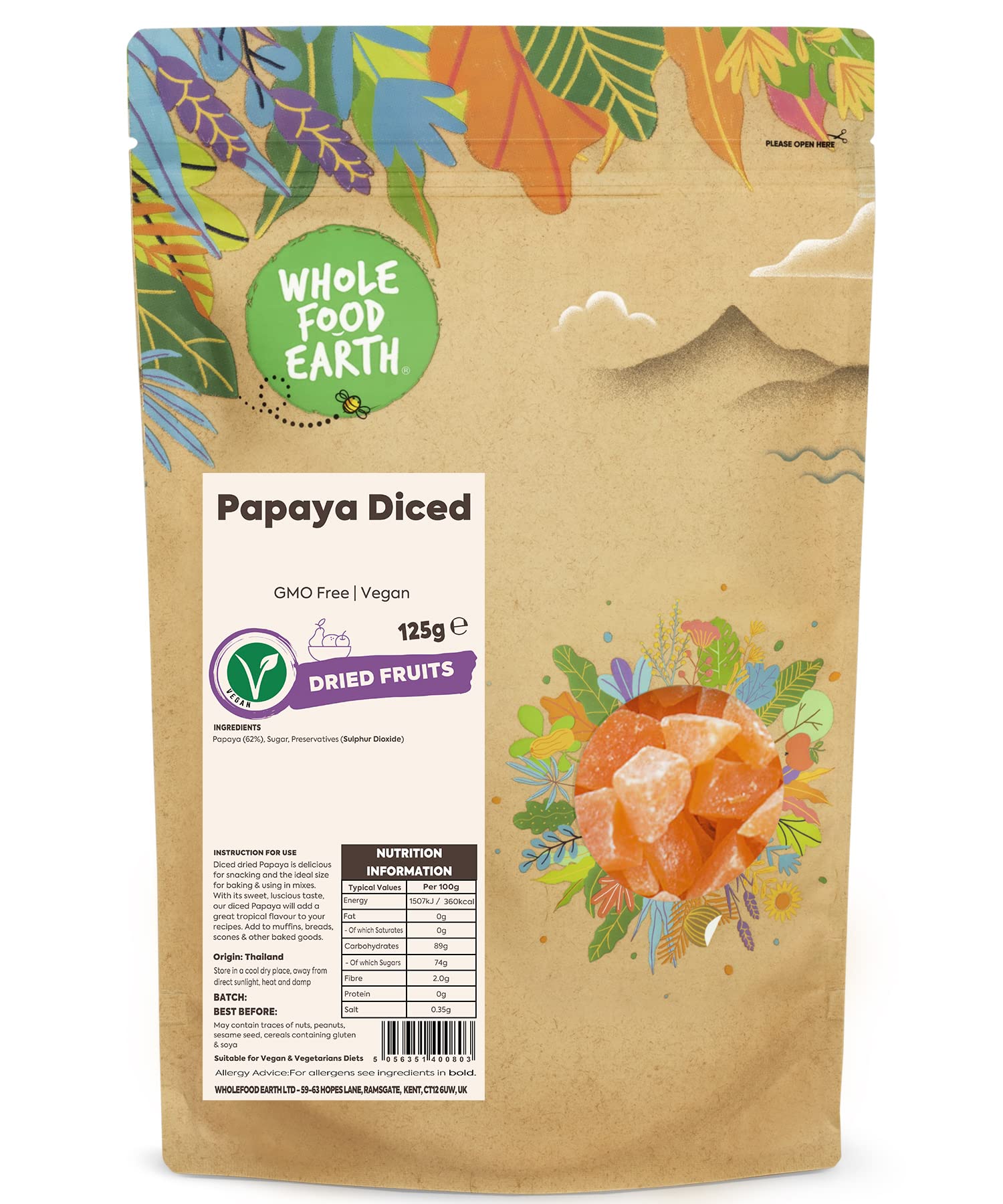 Wholefood Earth Papaya Diced 125g | GMO Free