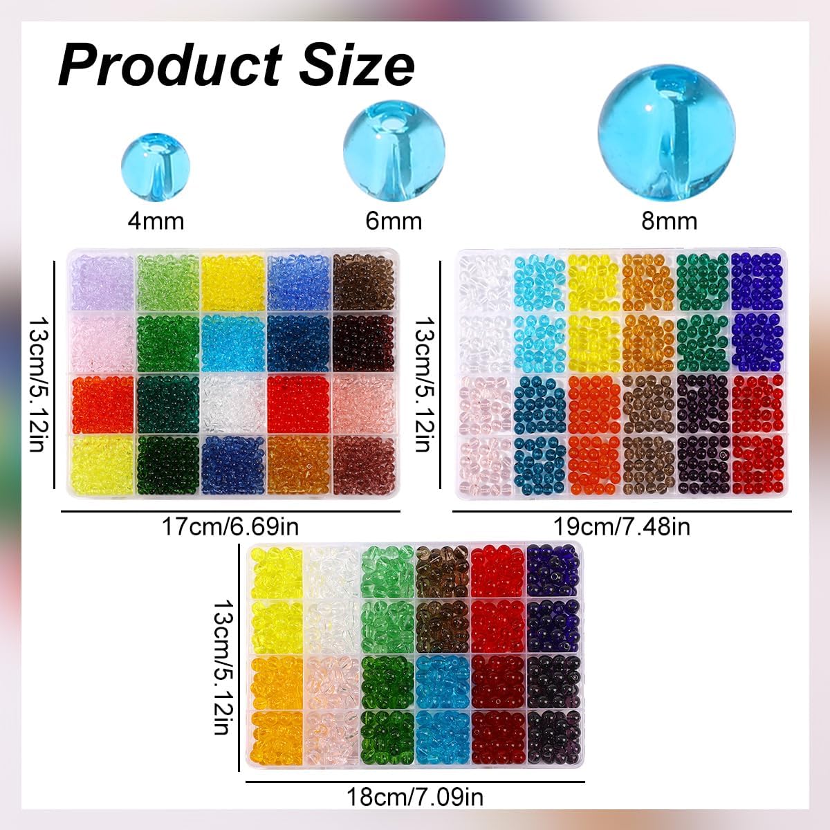 3200Pcs Glass Beads Bracelet Making Kit -44 Colors 8mm 6mm 4mm Round Crystal Beads for Jewelry Making, Clear Glass Beads Kits for Bracelet Necklaces DIY Crafts Making for Beginners Woman - Image 2