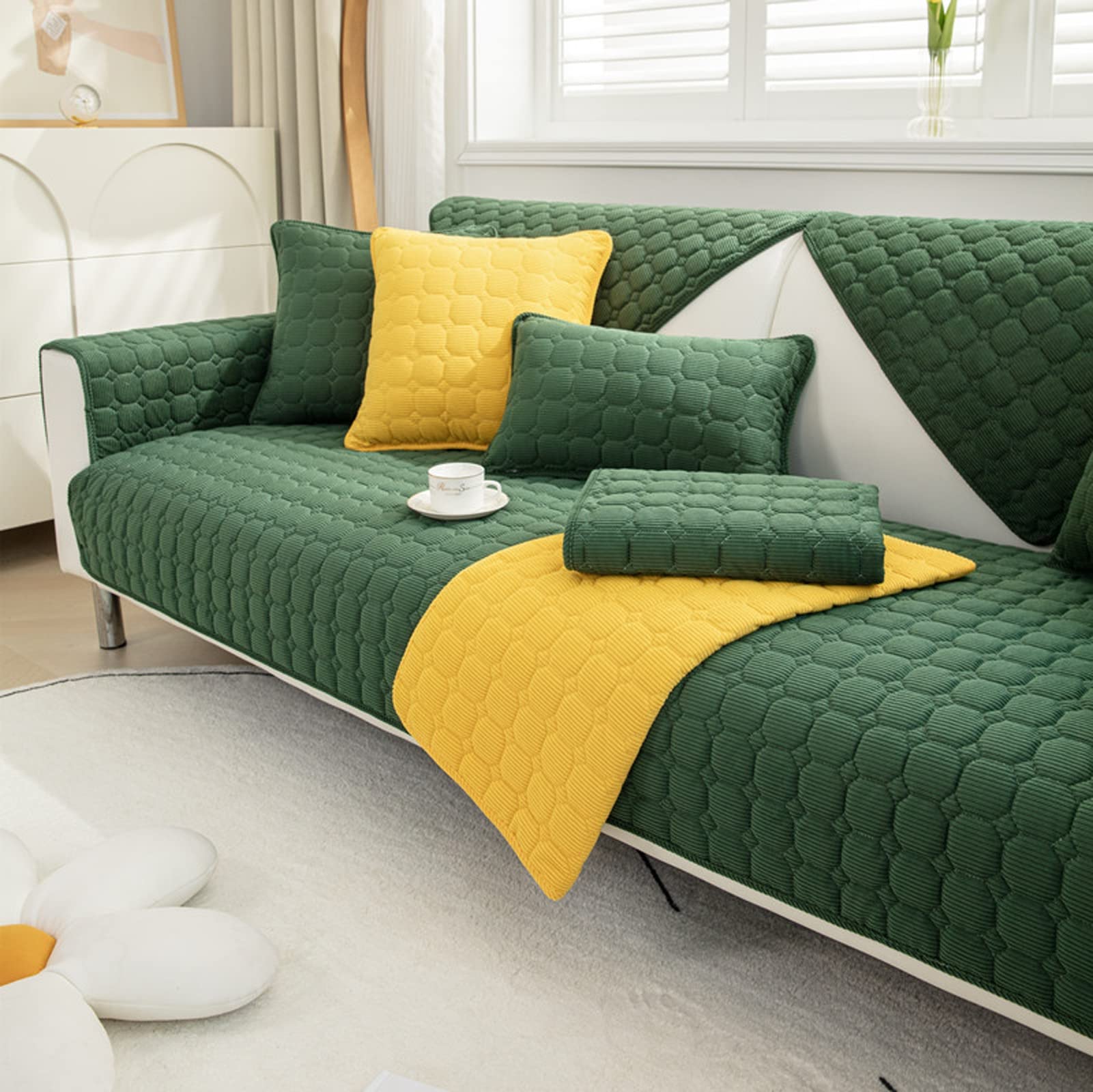 Housse canapé universelle verte 110x240 cm antidérapante