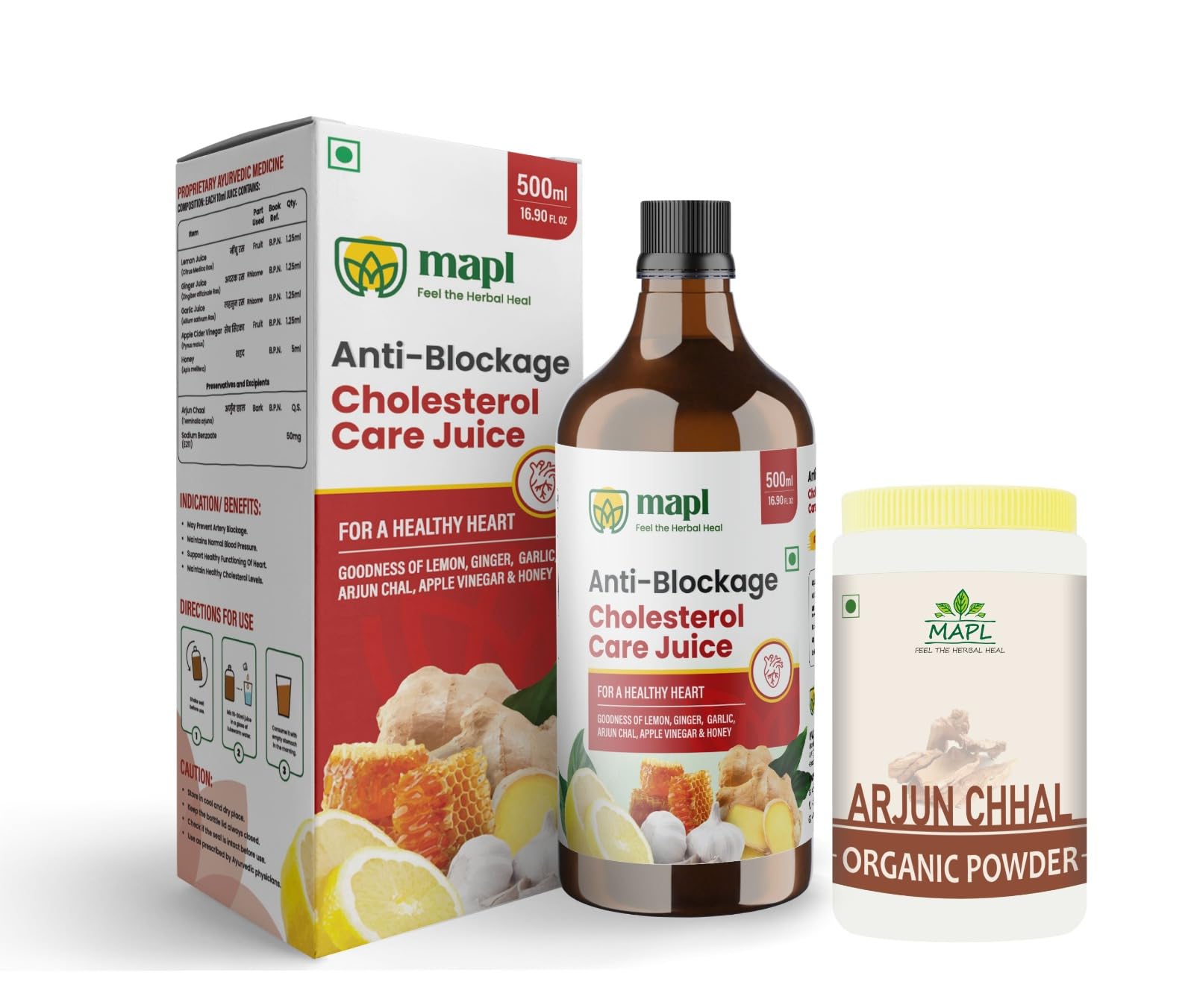 MAPL Anti Blockage Juice & Arjun Chaal Powder Combo Pack | Natural Heart Rejuvenator | 100% Ayurvedic Cholesterol Care (500ml + 100gram) (B0BTD4JCPC) Amazon Price History, Amazon Price Tracker