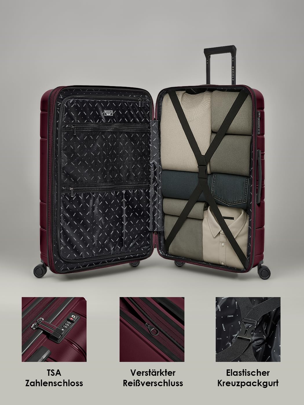 REDOLZ Hartschalen Check-in Koffer | Großer XL Trolley 51 x 32 x 76 cm mit Dehnfalte aus hochwertigem, leichtem Polypropylen | 4 Doppelrollen & TSA (Essentials 11)