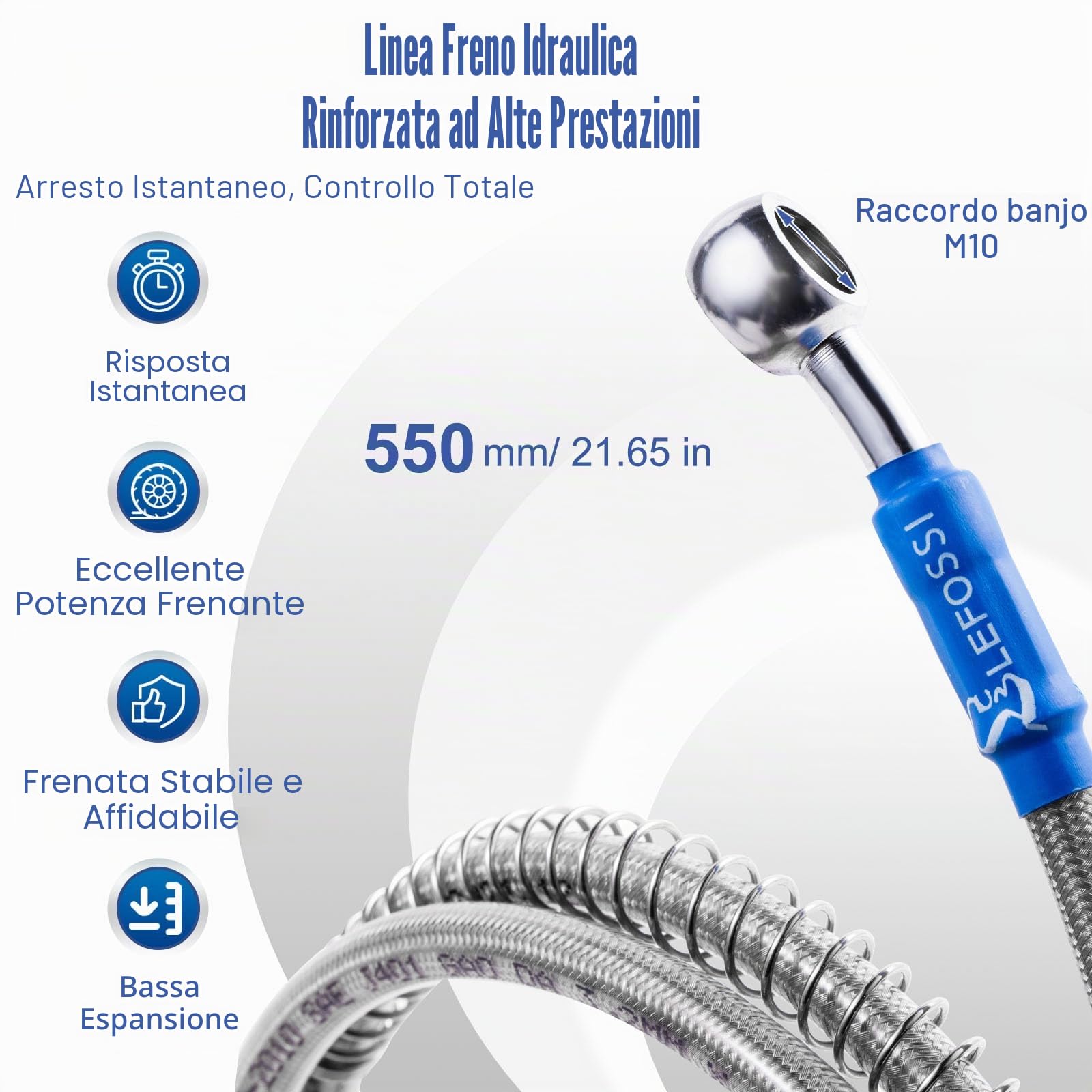 550mm 55cm LE LEFOSSI Tubazione idraulica universale Di Freno Del Motociclo Olio Tubo Linea Di Pressione Del Carburante Resistente Tubo Tubo per Pit Dirt Bike Enduro Motocross Street Bikes Sport Bikes