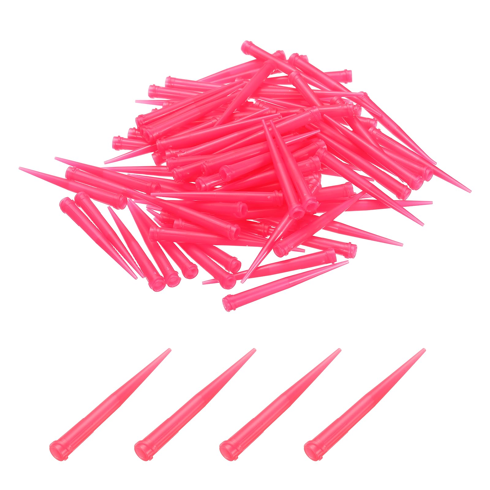 sourcing map 100 Pcs Blunt Tip Tapered Dispensing Needle, 20 Gauge TT Adhesive Dispensing Tip 2.36 Inch Plastic Tapered Pinhead for Refilling Liquid Inks Adhesives Glue, Pink