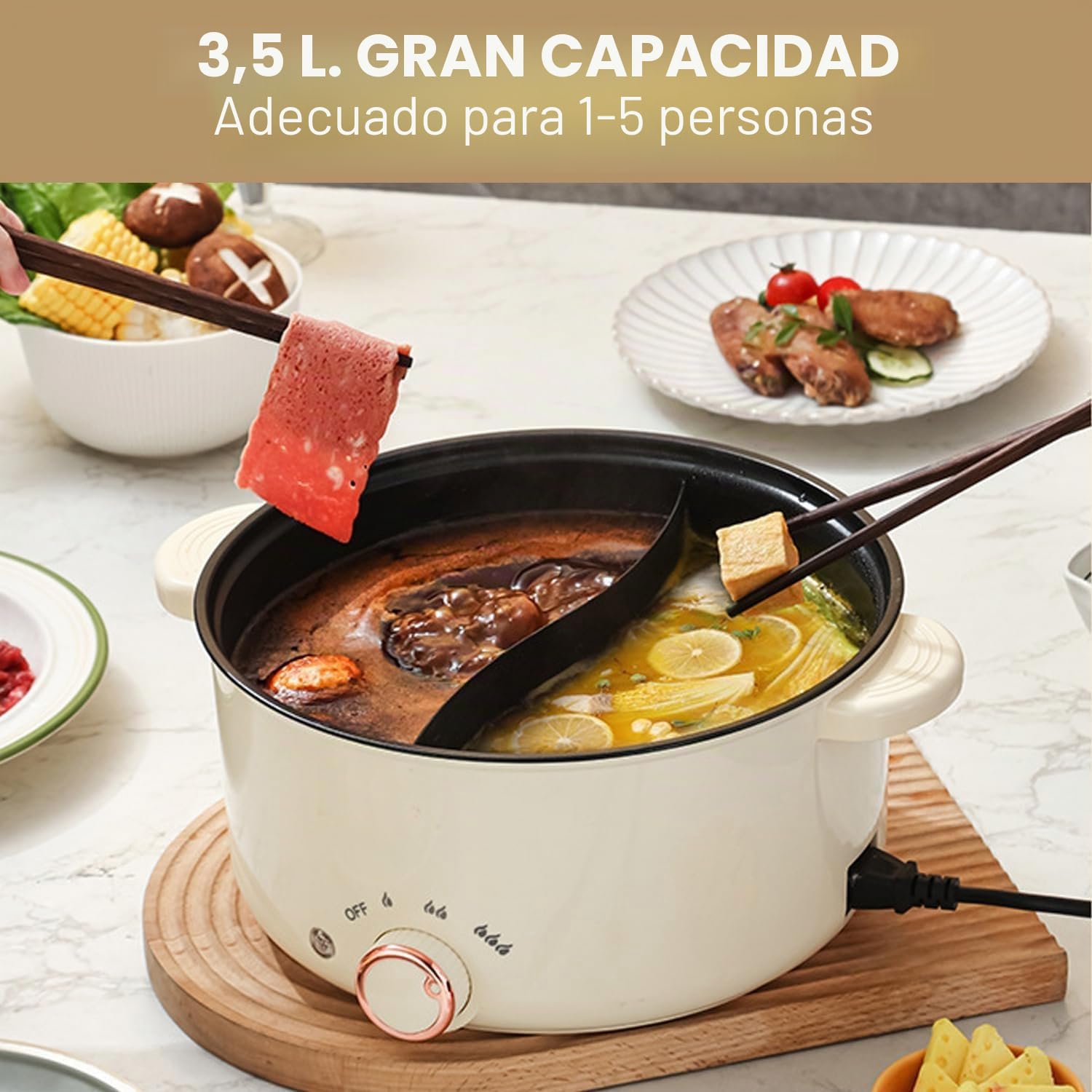 Hot Pot eléctrico 3,5 l, olla eléctrica con divisor 1000 W, tres ajustes de potencia, antiadherente multifuncional, olla rápida para asar, ramen, fondue