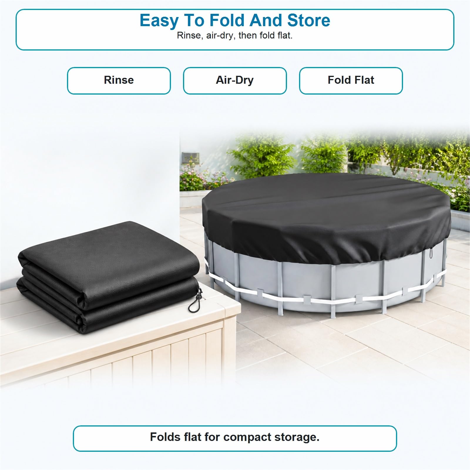 Copertura Piscina Telo di Protezione UV,Telo Piscina Pieghevole Impermeabile Antivento,Telone per Piscina Antipioggia Antipolvere,Facile da Installare,per Piscina Relax