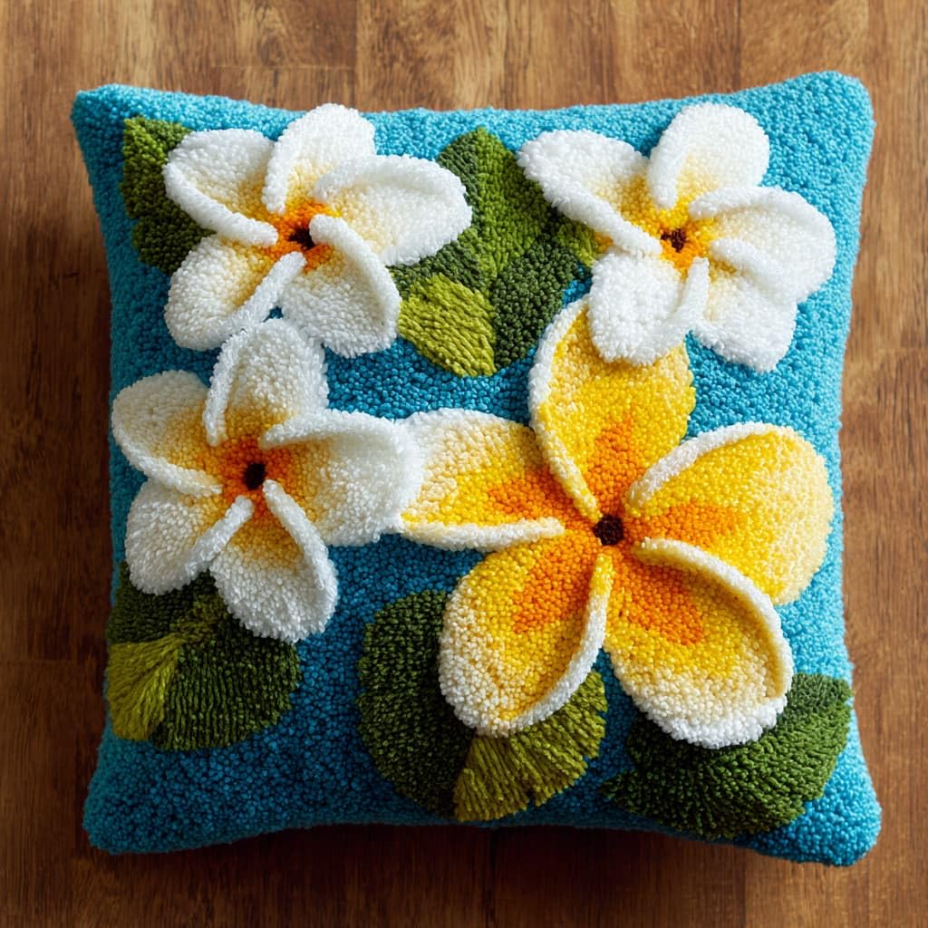 WallustrioaW DIY Latch Hook Cushion Kits,Frangipani