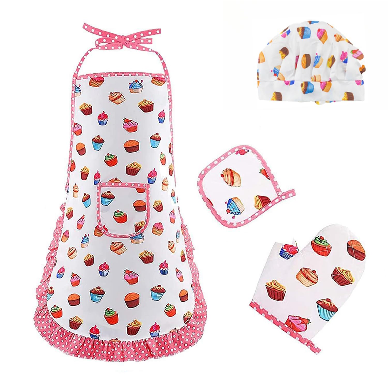 L0famy Kids Aprons, Kids Chef Hat and Apron Set, Toddler Gardening Apron with Pockets