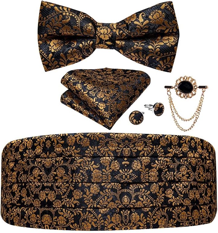 Silk Wedding Men's Cummerbunds Bow Tie Brooch Set Tuxedo Formal Wide Belt Ceremonial Belt Elastic Waistband