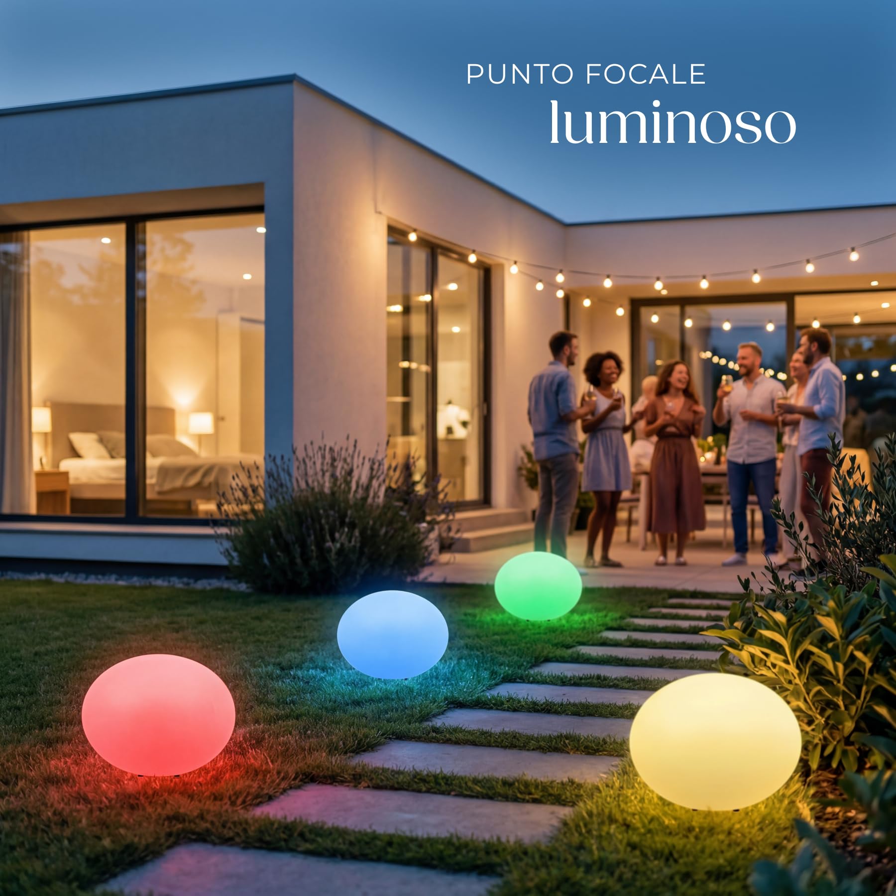 tectake® Lampada da terra Sfera LED, luce RGB da esterno e interno, telecomando, 16 colori, 1200 lumen, IP44 water proof, polietilene, luci giardino arredo esterno, piedini - L - Ø 35 x 27,5 cm