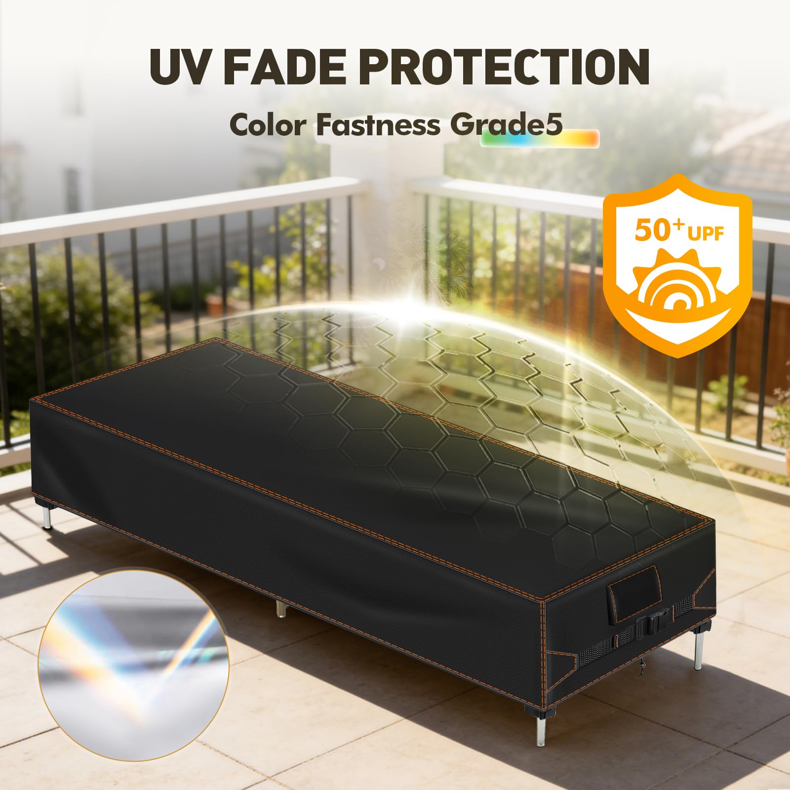 Funda para tumbona de jardín, 220 x 80 x 40 cm, funda protectora Oxford 420D para tumbona de jardín, impermeable, protección UV contra decoloración, resistente a desgarros, color negro