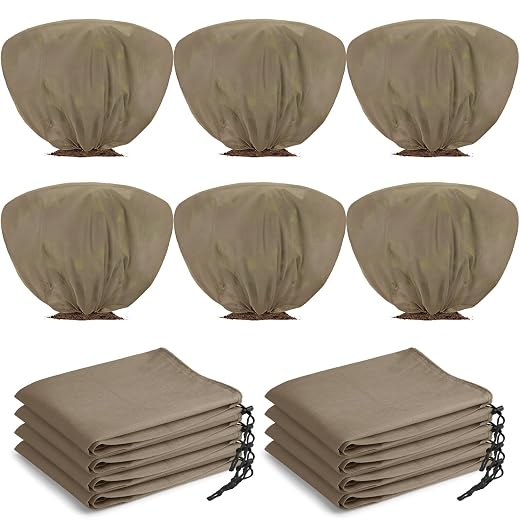 Winter Plant Covers Frost Protection Bags, Brown, 12 Pcs
