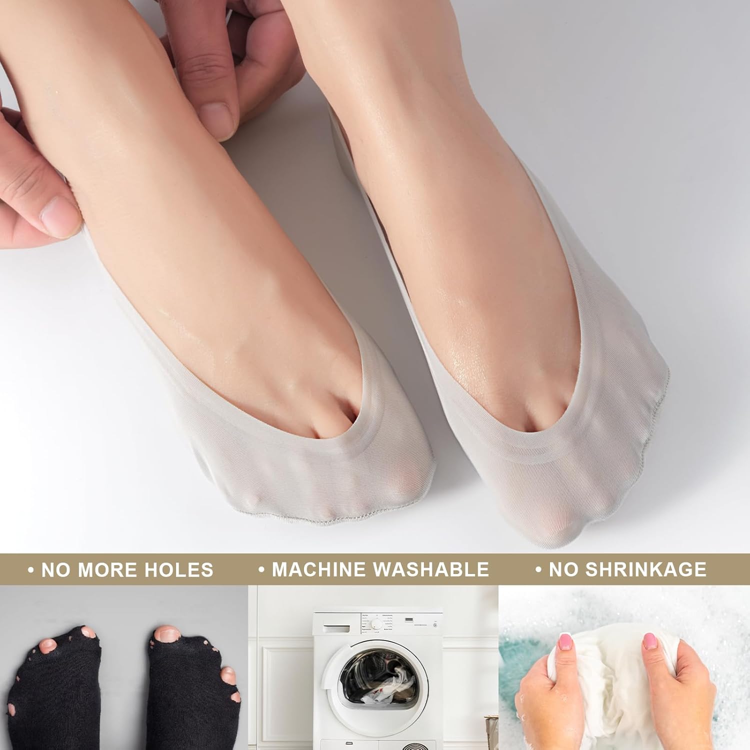 Sofier No Show Socks Womens, Non Slip Ultra Low Cut 6 Pairs Thin Silky Footies Cotton Sole Invisible Socks Flats Loafers - Image 7