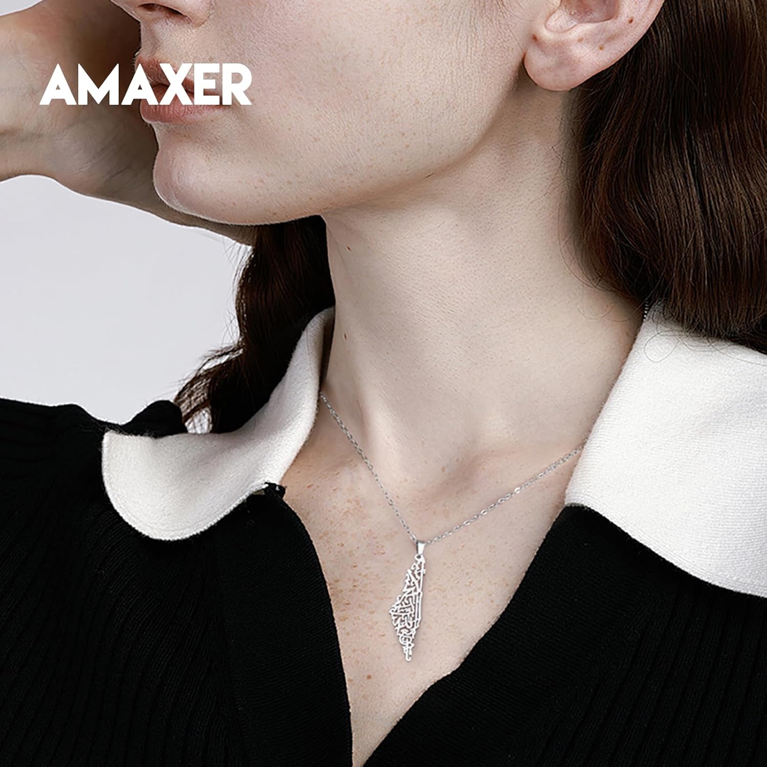 Amaxer Israel Palestine Map Necklace Map Pendant Adjustable Necklace Charm Inspirational Gift for Women - Image 3