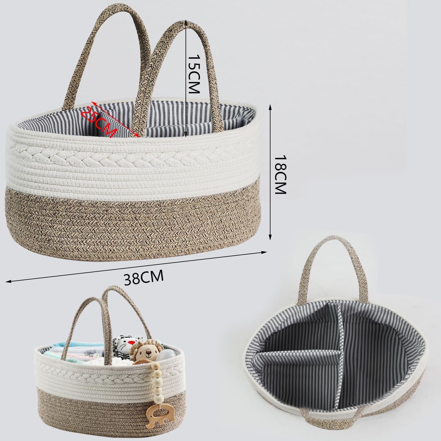 Organizer per pannolini, Cestino porta pannolini,portatile, in corda di cotone, per la Cameretta dei Bambini, L'auto e i Viaggi, borsa regalo per neonati (Mottled Brown)
