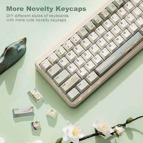Miniatura 7 de YUNZII QL75 Wireless Typewriter Retro Mechanical Keyboard(Green, Cocoa Cream V2 Switch),Spring Tea Keycap Cherry(Cherry Profile, Spring Tea)
